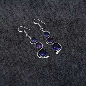 Handmade Amethyst <b>Earrings</b> 925 Sterling Silver Gold Plated Peace Shape Trendy Elegant Purple Stone Jewelry Wedding Export India - Product Image 6