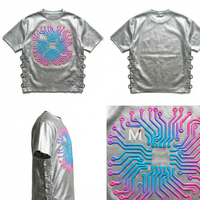 Camiseta Oversize de Lujo Cyber Tech Streetwear con Estampado de Circuitos Futuristas, Moda Urbana, 100% Algodón Transpirable de Secado Rápido de Alta Calidad