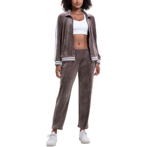 Conjunto Deportivo de Terciopelo para Mujer, 2 Piezas, Chaqueta con Cierre y Pantalones Jogger con Bolsillos, Corte Holgado, Ropa Deportiva Suave e Informal - Product Image 2