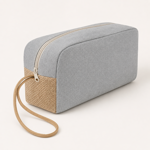 Trousse de Toilette en Jute Laminé Coton Recyclé 225 GSM avec Fermeture Éclair, Pochette à Maquillage, Poignée de Poignet, Logo Personnalisé, Vente en Gros, Fabricant OEM ODM - Product Image 5