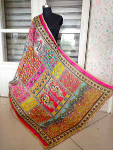 Nouveau Fantaisie À La Main Broderie Miroir Travail Pakistanais Soie Dupattas Bohème Broderie À La Main Coloré Dupattas Pour Les Femmes Vêtements - Product Image 3