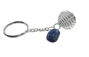 Cristales de piedra natural de alta calidad, llavero curativo de sodalita, llavero de cristal de piedras preciosas caídas envuelto, mayorista curativo - Product Image 3