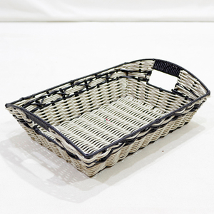 Rectangular Wicker <b>Storage</b> <b>Tray</b> with Handles for Table Organization Minimalist Design - Product Image 4