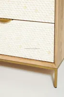 Coffre moderne de luxe en os et en bois de couleur moutarde fait à la main avec 6 tiroirs pour chambre à coucher/salon/intérieur de maison en incrustation d'os de luxe