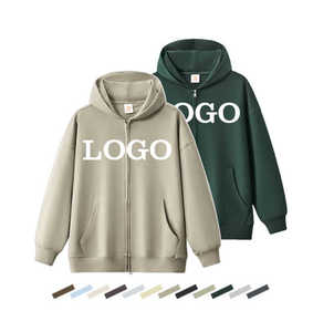 Custom High Quality Heavyweight 400gsm Cotton <b>Zip</b> Up Hoodie Oversized Plain Blank Unisex Streetwear <b>Full</b> Zipper <b>Sweatshirts</b> - Product Image 1