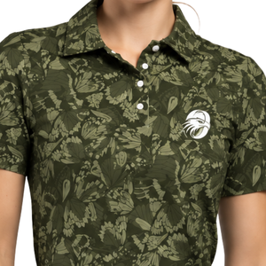 Olive Green Women Short Sleeve Printed <b>Golf</b> Polo Shirt Floral Pattern Performance Sports <b>Top</b> Custom Wholesale Breathable <b>Golf</b> - Product Image 3