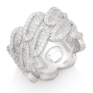Bague de fiançailles unisexe de luxe plaquée rhodium, style hip-hop, maille cubaine, entièrement sertie de pierres de moissanite, 28g - Product Image 2