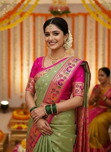 Saree Sutra Banarasi Murni Lembut Eksklusif Terbaik untuk Festival Ganesh Chaturthi, Termasuk Kain Blus, Cocok untuk Pesta Musim Panas dan Dingin - Product Image 2