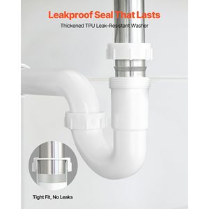 Kit tubo di scarico per lavello da 1-1/2 pollici P-Trap bianco PP TPU in plastica resistente alle perdite Lavatrici cucina bagno scarico fognario adattabile - Product Image 3
