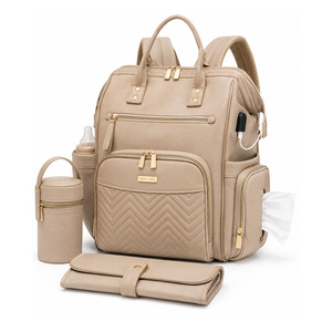 Stylish Leather Diaper <b>Backpack</b> Waterproof Baby Care <b>Backpack</b> <b>Large</b> Capacity Maternity Travel Bag with Organized Storage Compart - Product Image 1