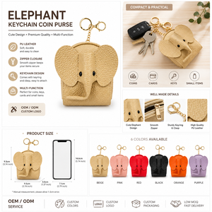 Stationery set Cute Rectangle Elephant Coin <b>Purse</b> Keychain PU Leather Mini Compact Portable Wallet Small Coin Bag with Key Ring - Product Image 3