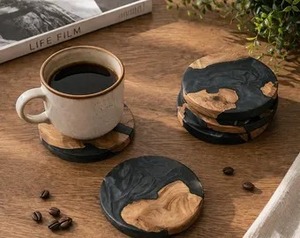 High Quality Custom Wood & Resin <b>Coasters</b> for <b>Drinks</b> Resin Wood Tea Cup <b>Coaster</b> Round Style Mats For Coffee Cup <b>Drink</b> - Product Image 2