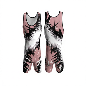 Maillot de lutte sublimé pour homme, sans manches, ajusté, en polyester, anti-humidité, toutes saisons, imprimé rose, noir, blanc - Product Image 1