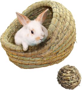 Cama de descanso suave de hierba tejida tradicional para conejos, juguete natural para masticar, para el hábitat de animales pequeños y accesorios para conejos. - Product Image 1
