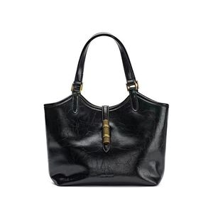 Sac fourre-tout en cuir PU noir avec fermeture éclair, poignée souple, style minimaliste, cadre interne antivol, sangle chaîne, pour femme - Product Image 1