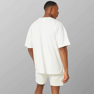 Men's White Cotton T-Shirt and <b>Shorts</b> Set Crew Neck Casual Summer Wear Knitted Solid Color Street Style Outfit - Product Image 2