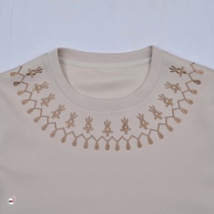 Camiseta de Mujer de Alta Calidad, Bordada, Manga Corta, Cuello Redondo, 95% Algodón, 5% Elastano, Color Sólido, Tejido de Punto, Personalizable, Informal, Verano - Product Image 6