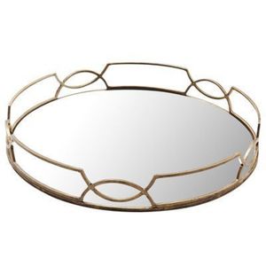 Plateau décoratif moderne rectangulaire en verre avec miroir, cadre métallique doré, organiseur de bijoux, plateau à cosmétiques et parfums, plateau de table basse - Product Image 5