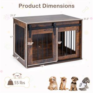 Rustic Brown 31.5\" Wooden <b>Dog</b> Crate Furniture with Sliding Barn Door Indoor Use Kennel End <b>Table</b> for Pets - Product Image 6