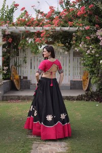 Lehenga Choli de Tela Romana Premium con Encaje de Lentejuelas Gota de Loto, Elástico y Sin Arrugas, para Fiestas de Diwali y Bodas - Product Image 5