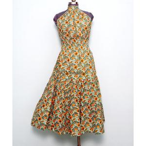 เดรสยาวพิมพ์ลายดอกไม้ทำมือ ผ้าฝ้าย คอ halter สำหรับใส่ในฤดูร้อนและฤดูใบไม้ร่วง เหมาะสำหรับงานเลี้ยงอย่างเป็นทางการ สำหรับผู้หญิง - Product Image 1