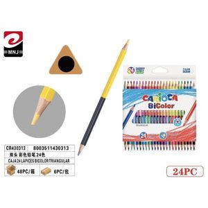 Matite colorate triangolari bicolore Carioca, 24 colori, a doppia punta, per arte e disegno - Product Image 1