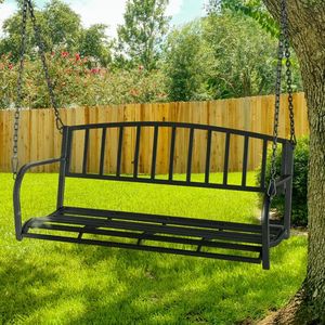 Struttura per Altalena in Ferro Nero 118*46*47cm con Schienale a Barra Verticale e Catena, Portata 200kg (Strutture per Altalene Non Incluse) - Product Image 2