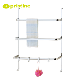Over The Door Bathroom <b>Storage</b> Rack 3 Tier Metal Organizer With Hooks And Towel Bar Minimalist Design - Product Image 6