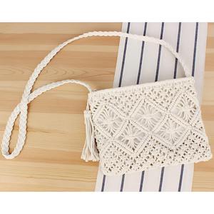 Fringe Accent Macrame Clutch Handwoven Silk Beads Magnetic Closure Durable Foldable Custom Size <b>for</b> Beach Travel Resort - Product Image 3