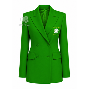 Blazer croisé vert brodé à revers pointus pour femme Chi Eta Phi Sorority – Veste de costume ajustée pour le bureau et les occasions formelles - Product Image 1