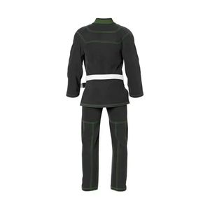Kimono de Jiu-Jitsu noir avec surpiqûres vertes contrastées, tissage perlé, uniforme d'arts martiaux, tenue professionnelle pour compétition et entraînement - Product Image 2