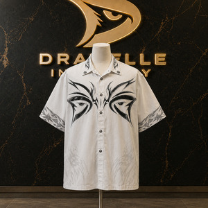Bulk Tribal Graphic <b>Y2K</b> Camp Collar Shirt Oversized Boxy Short Sleeve Retro Streetwear Urban Button-Up Casual <b>Top</b> Wholesale - Product Image 1