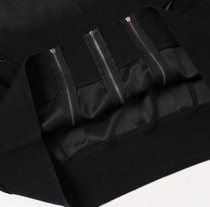 Sweat-shirt unisexe noir à capuche zippé, coupe classique, couleur unie, en molleton bouclette tricoté, manches longues, anti-plis, manches raglan - Product Image 4