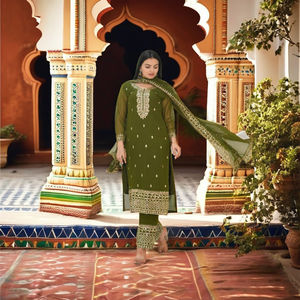 Salwar Kameez de Mujer Estilo Étnico Indio de Bollywood, en Georgette Sintética Pesada, con Bordado y Lentejuelas, para Fiestas, Ropa Pakistaní - Product Image 1