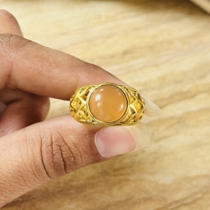 Trendy Design Peach Moonstone <b>Ring</b> Boho Brass Jewelry For Women 18k Gold Plated Geometric <b>Statement</b> <b>Ring</b> For Wholesale/OEM/ODM - Product Image 6