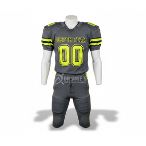 Ensemble de maillots de football américain personnalisés pour équipe, gris et jaune fluo, sublimés, col en V, manches courtes, maille respirante, pour adulte - Product Image 1