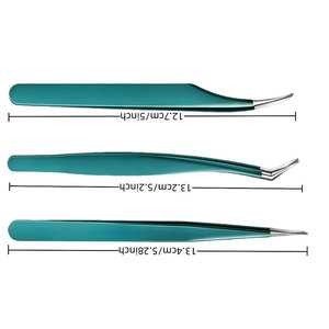 Ensemble de pinces à épiler professionnelles en acier inoxydable pour extensions de cils, avec pointes droites, courbées et à 45 degrés pour un travail de précision des cils - Product Image 1