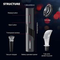 Ensemble cadeau ouvre-bouteille électrique rechargeable 4-en-1 avec verseur de vin, bouchon à vide et coupe-capsule