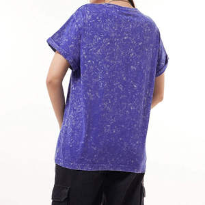 Camiseta de Mujer Lisa Teñida, Estilo Vintage, Lavado Ácido, 100% Algodón, Manga Corta, Color Sólido, Oversize, Primavera Verano - Product Image 4