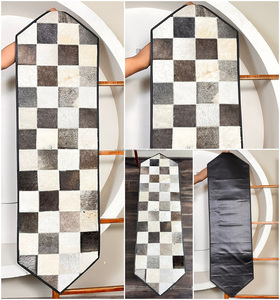 March Expo 2026 Hand Tooled Genuine Cowhide Leather <b>Table</b> <b>Runner</b> Designer Piece Black & White Checkered Pattern <b>Dining</b> <b>Table</b> Mat - Product Image 3