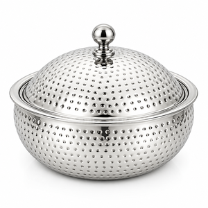 Hammered Stainless Steel Casserole Serving <b>Bowl</b> with Dome Lid and <b>Ball</b> Knob - Product Image 2