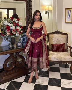Women's Modern Embroidered Anarkali Suit Set Designer Ethnic Party Wear Festival Wedding Long Kurta Dupatta <b>Pants</b> Stretchable - Product Image 4