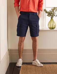 Shorts cargo pour homme, bleu marine, taille mi-haute, fermeture boutonnée, couleur unie, style décontracté, avec poches, en coton tissé - Product Image 4