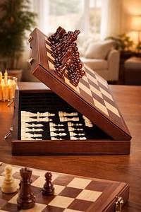 Juego de Ajedrez Magnético de Viaje, Hecho a Mano con Madera de Acacia Ecológica, Tablero Plegable Pulido, Almacenamiento Elegante, Tema Antiguo, Simple - Product Image 6