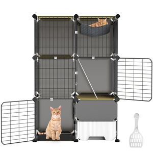 Gabbia per Gatti a 3 Piani da Interno con Lettiera Rimovibile, Amaca, Recinto in Metallo, Cuccia per Gatti - Kit 1&2, Arredamento per Animali Domestici - Product Image 5