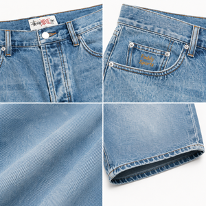 Shorts en jean bleu clair pour homme, coupe ample, style vintage, décontracté, streetwear, jambe droite, en coton, haute qualité - Product Image 4