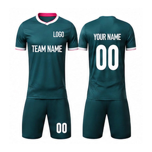 Custom Soccer Jersey Set Dark Green V-Neck Short Sleeve Sublimated Print Quick Dry <b>Polyester</b> Teamwear Adult Unisex Uniform - Product Image 1