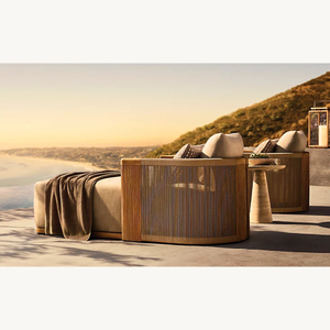Chaise longue d'extérieur en teck de qualité supérieure avec détails en corde, coussin confortable, chaise longue de patio, mobilier d'hôtel, style contemporain - Product Image 6