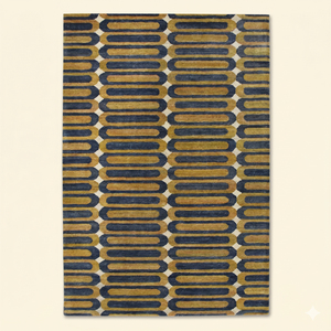 Tapis en laine fait main DECORDEC bleu indigo, jaune moutarde, géométrique, antidérapant, écologique, pour salon, chambre, hôtel - Product Image 1