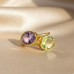 Handcrafted Brass <b>Gold</b> Plated Aquamarine Bezel <b>Ring</b> Minimalist Natural Stone IGI Certified Jewelry for Women HARI OM CREATIONS - Product Image 2